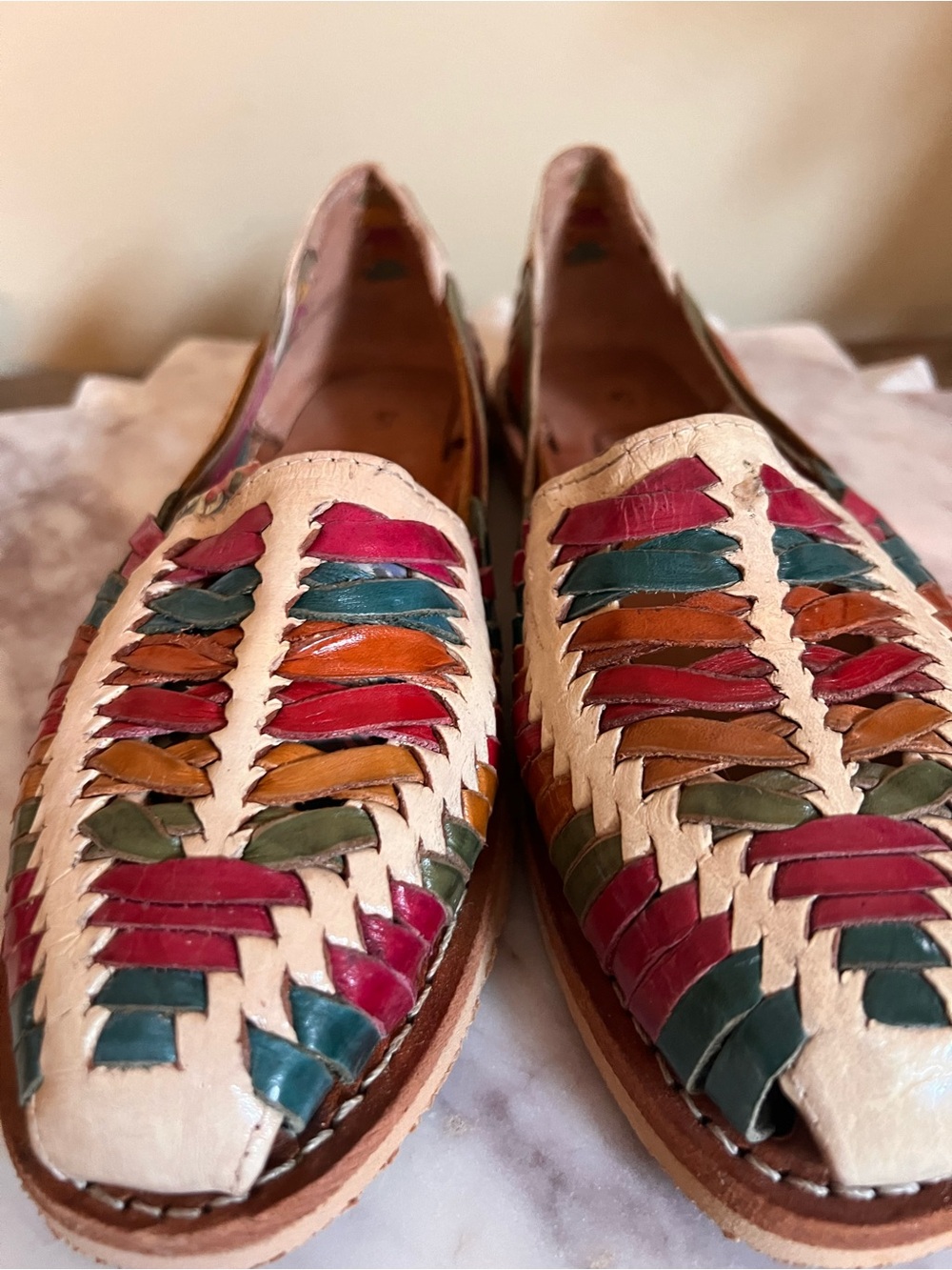 Woven Multi-Color Leather Huarache Loafers - Women